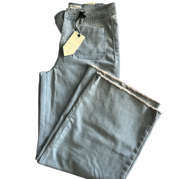 Banjara Denim - Banjara Denim Striped Wide Leg Jeans with distressed hem for Women